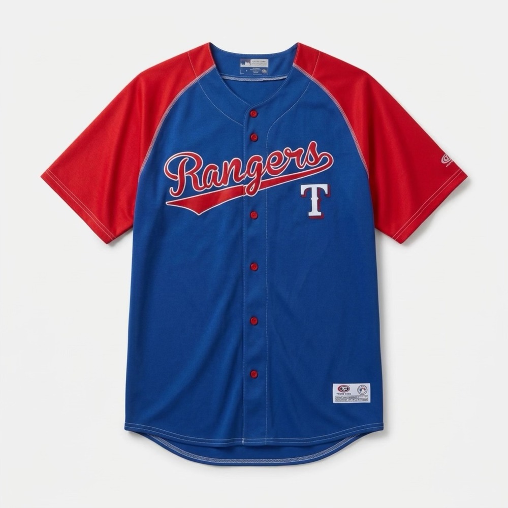Texas Rangers MLB Baseball Jersey Mens Large Blue Red True Fan Series 84511